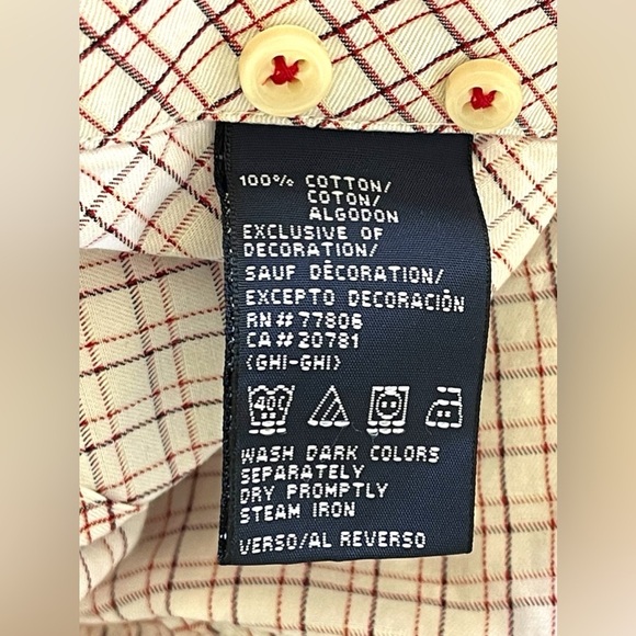 Tommy Hilfiger Button Up Shirt Men's Medium Red Accents Long Sleeve Cotton - Picture 5 of 7